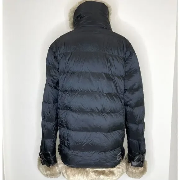 Alp N Rock Duck Down Puffer Coat Faux Fur Womens Large Black Long Buckles Jacket - Picture 8 of 13